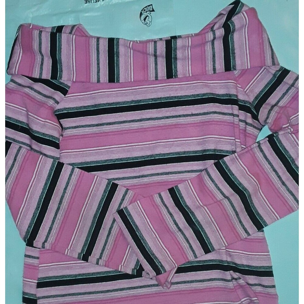 GREAT ESCAPE GIRLS NEW SIZE MEDIUM TOP PINK BLACK STRIPED STRIPES  SHIRT